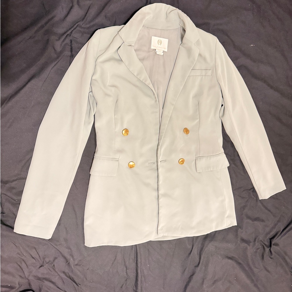 Women's mint green Blazer with Gold Buttons
